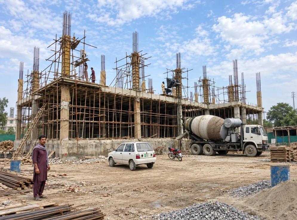Unity Professionals formwork and shuttering on the reinforced concrete frame at Kamal Garments, Lahore